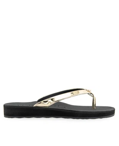 Aerosoles Women's Jace Round Toe Thong Sandals In Gold Mirror,black