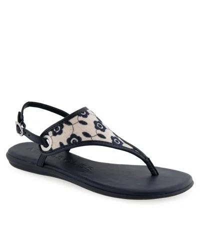 Aerosoles Women's Conclusion Thong Open Toe Sandals In Natural,navy Floral Linen