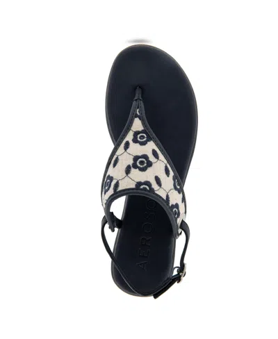 Aerosoles Women's Conclusion Thong Open Toe Sandals In Natural,navy Floral Linen