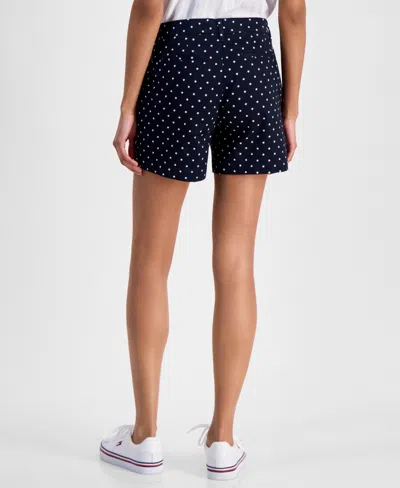 Tommy Hilfiger Womens High Rise Polka Dot Flat Front In Sky Captain,bright White