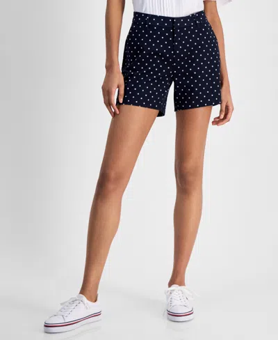 Tommy Hilfiger Womens High Rise Polka Dot Flat Front In Sky Captain,bright White