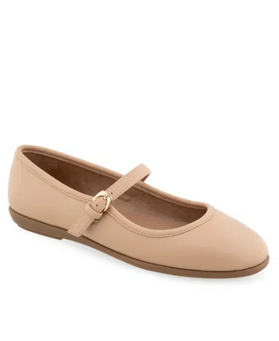 Aerosoles Women's Baylee Round Toe Mary Jane Flats In Beige Bisque Faux Leather