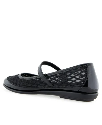 Aerosoles Women's Baylee Round Toe Mary Jane Flats In Black Mesh Fabric