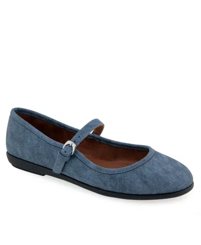 Aerosoles Women's Baylee Round Toe Mary Jane Flats In Denim Faux Leather