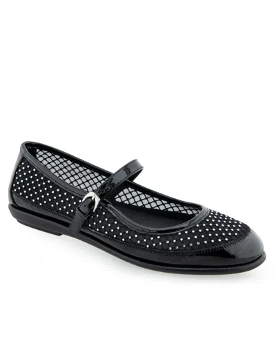 Aerosoles Baylee Mesh Mary Jane Flat In Crystal,black Mesh Fabric