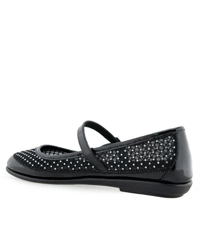 Aerosoles Baylee Mesh Mary Jane Flat In Crystal,black Mesh Fabric