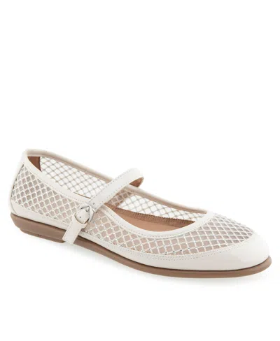 Aerosoles Women's Baylee Round Toe Mary Jane Flats In Crystal,eggnog Mesh Fabric