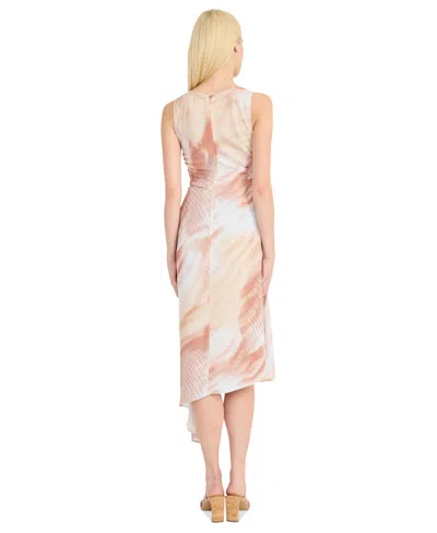Luxely Asymmetric Satin Midi Dress In Neutral