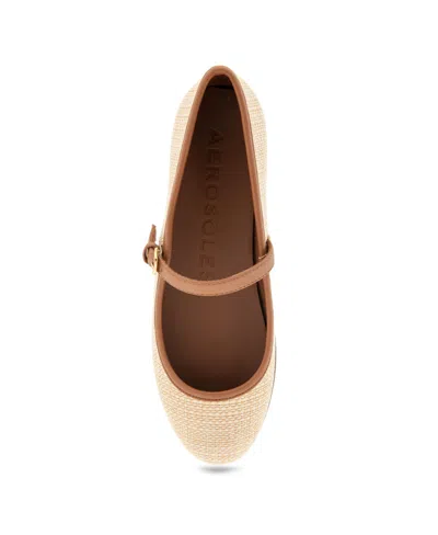 Aerosoles Women's Baylee Round Toe Mary Jane Flats In Natural Raffia,tan Faux Leather
