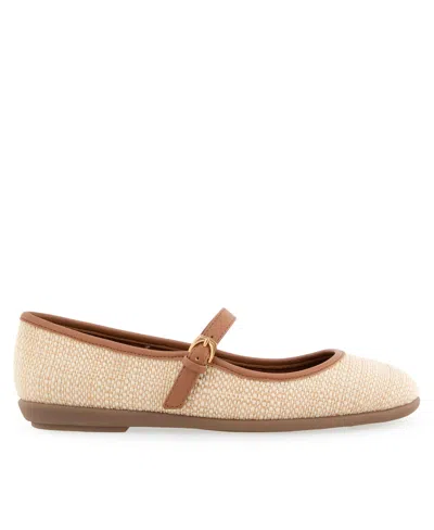 Aerosoles Women's Baylee Round Toe Mary Jane Flats In Natural Raffia,tan Faux Leather