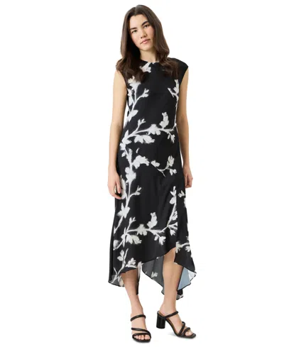 Luxely Floral Print Asymmetric Midi Dress In Multi