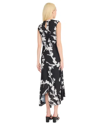 Luxely Floral Print Asymmetric Midi Dress In Multi