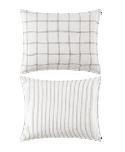 Tommy Hilfiger 200 Thread Count Glasgow Windowpane Cotton Percale Sheet Set In White,dark Blue