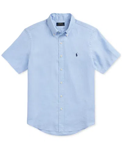 Polo Ralph Lauren Mens Logo-embroidered Classic-fit Linen Shirt Office Blue In Office Blue