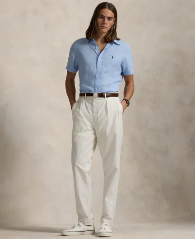 Polo Ralph Lauren Mens Logo-embroidered Classic-fit Linen Shirt Office Blue In Office Blue