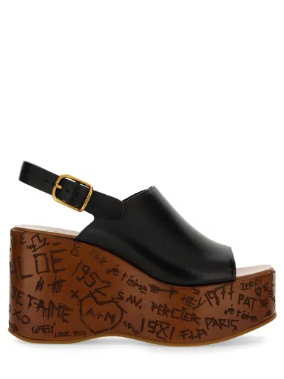 Chloé Maxime Leather Slingback Platform Sandals In Black