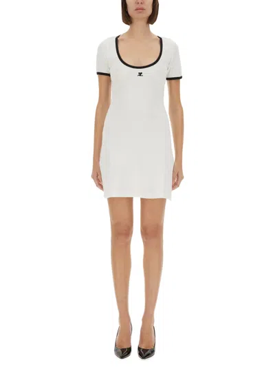 Courrèges Black/white Mini Dress In Cotton In White