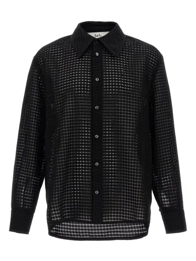 Séfr Grid-patterned Long-sleeve Shirt With Button-down Front In Black