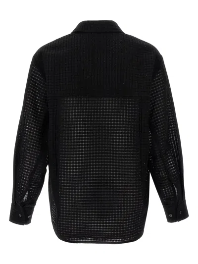 Séfr Grid-patterned Long-sleeve Shirt With Button-down Front In Black