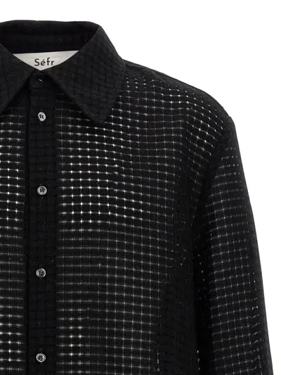 Séfr Grid-patterned Long-sleeve Shirt With Button-down Front In Black