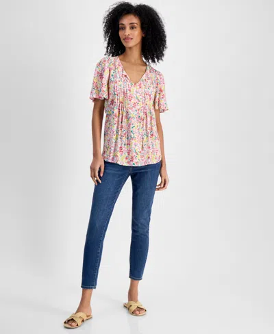 Tommy Hilfiger Women's Pintucked Floral-print Top In Pink