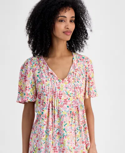 Tommy Hilfiger Women's Pintucked Floral-print Top In Pink
