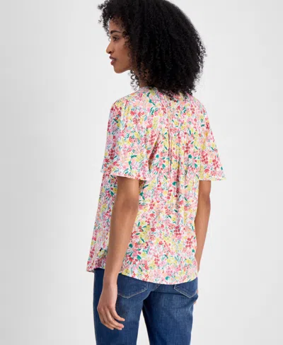 Tommy Hilfiger Women's Pintucked Floral-print Top In Pink