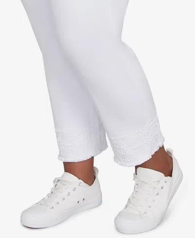 Ruby Rd. Plus Size Embroidered Extra Stretch White Denim Jeans In White