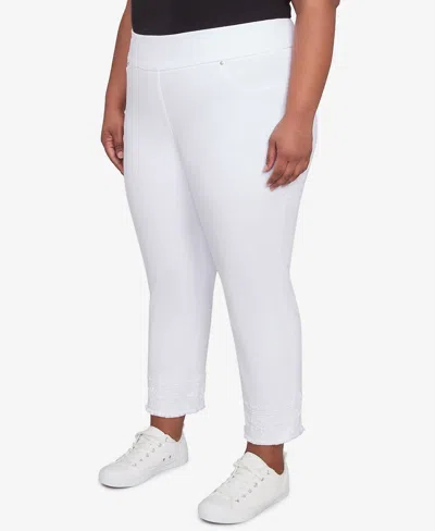 Ruby Rd. Plus Size Embroidered Extra Stretch White Denim Jeans In White