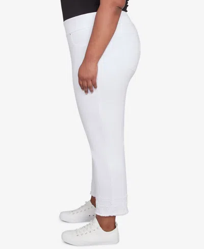 Ruby Rd. Plus Size Embroidered Extra Stretch White Denim Jeans In White