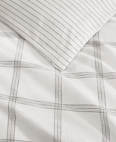 Tommy Hilfiger Modern Windowpane Faux Linen 3-pc. Comforter Set, King In White,dark Blue