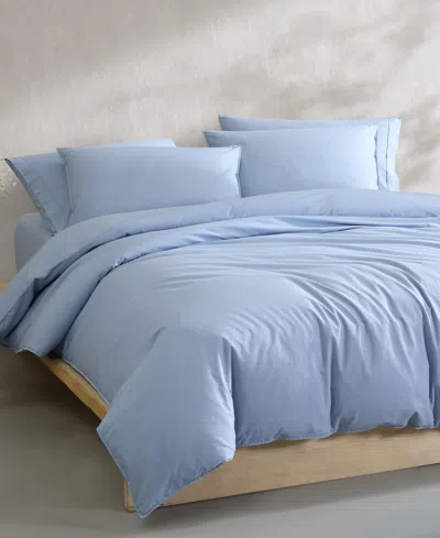 Calvin Klein Washed Percale Cotton Solid 3 Piece Comforter Set, King In Chambray Blue