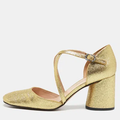 Pre-owned Marc Jacobs Gold Glitter Block Heel Criss Cross Ankle Strap Sandals Size 38