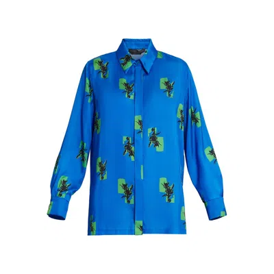 Marina Rinaldi Auronzo Floral Satin Button-up Shirt In Blue