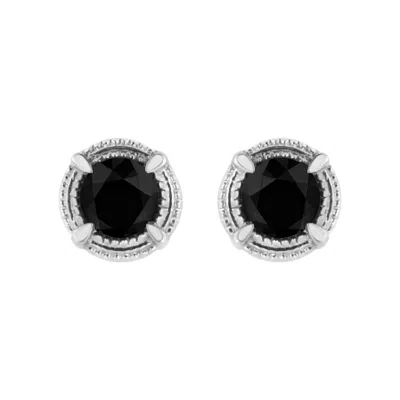 Haus Of Brilliance .925 Sterling Silver Treated Colored Diamond Modern 4-prong Solitaire Milgrain Stud Earrings In White