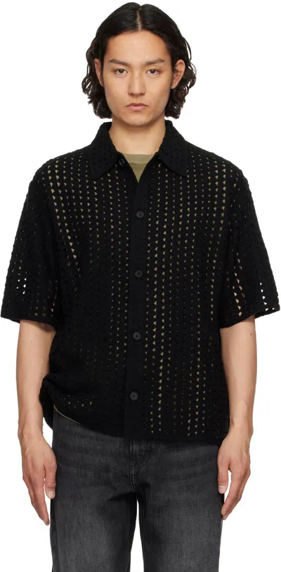 Solid Homme Crochet-knit Short-sleeve Shirt In 518b