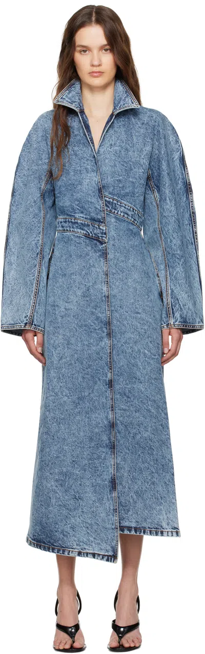 Alaïa Spiral Denim Trench In Bleu Neige