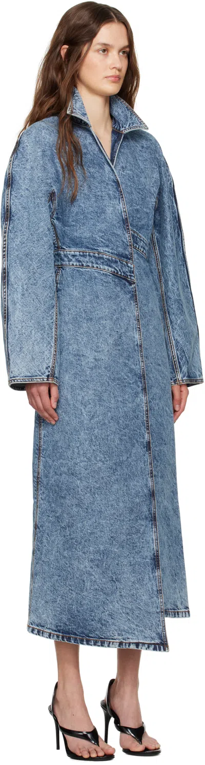 Alaïa Spiral Denim Trench In Bleu Neige