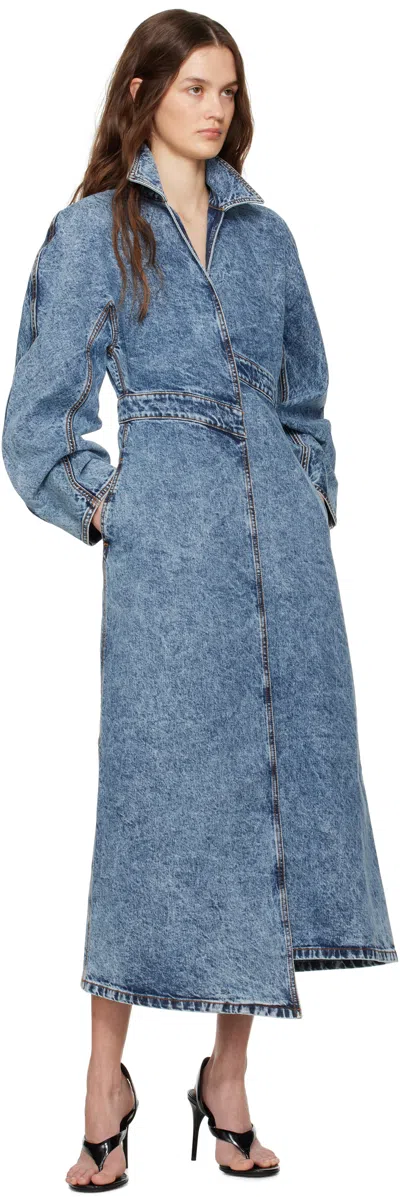 Alaïa Spiral Denim Trench In Bleu Neige