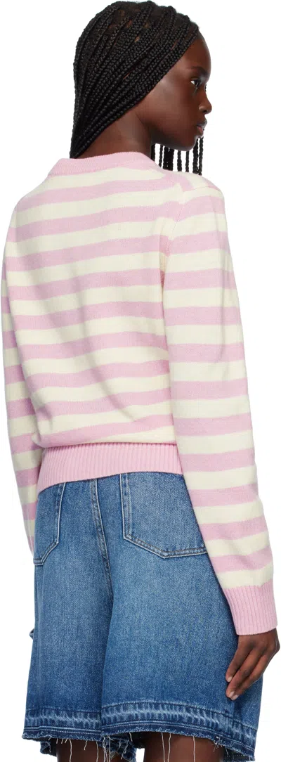 Ganni Striped Graphic Wool Mix Bunny Crewneck In Multi