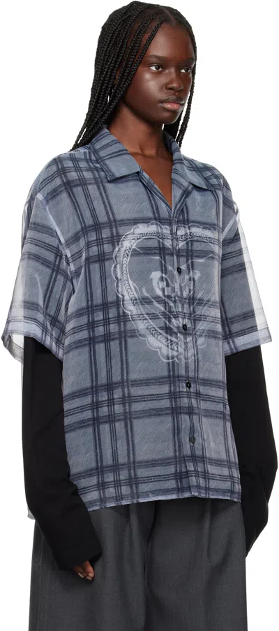 We11 Done Gray Heart Layered Check Pattern Shirt In Grey