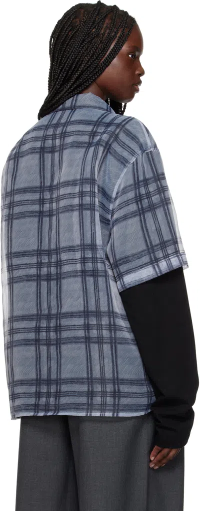 We11 Done Gray Heart Layered Check Pattern Shirt In Grey