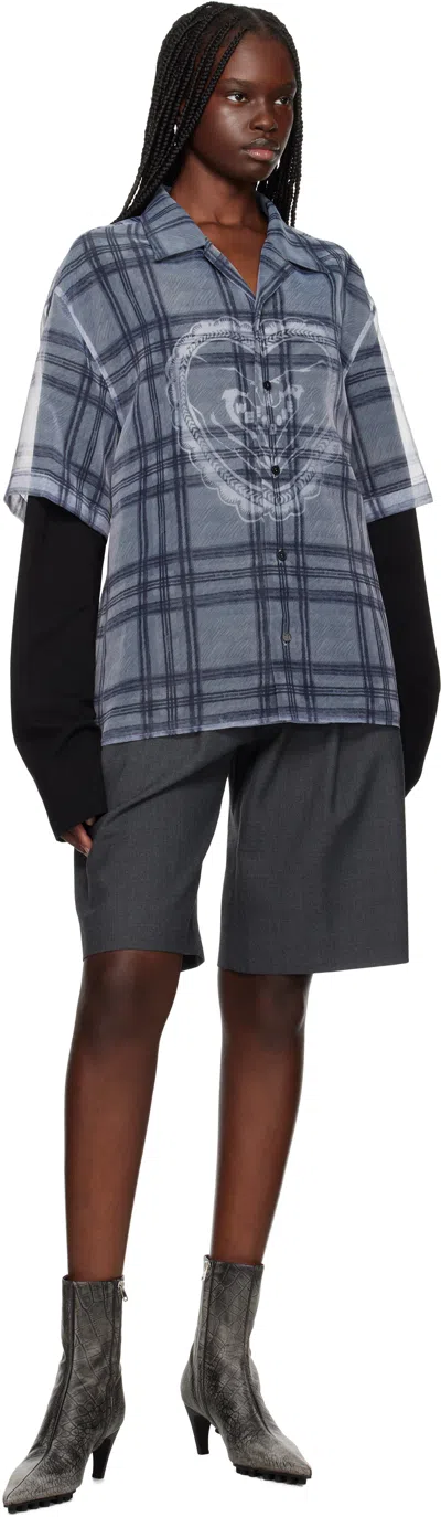 We11 Done Gray Heart Layered Check Pattern Shirt In Grey