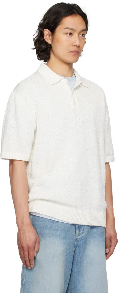 Solid Homme White Knit Polo In 515w