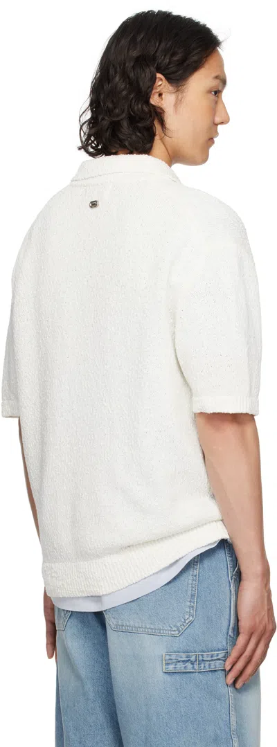 Solid Homme White Knit Polo In 515w