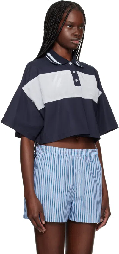 We11 Done Color Block Cropped Polo In Navy