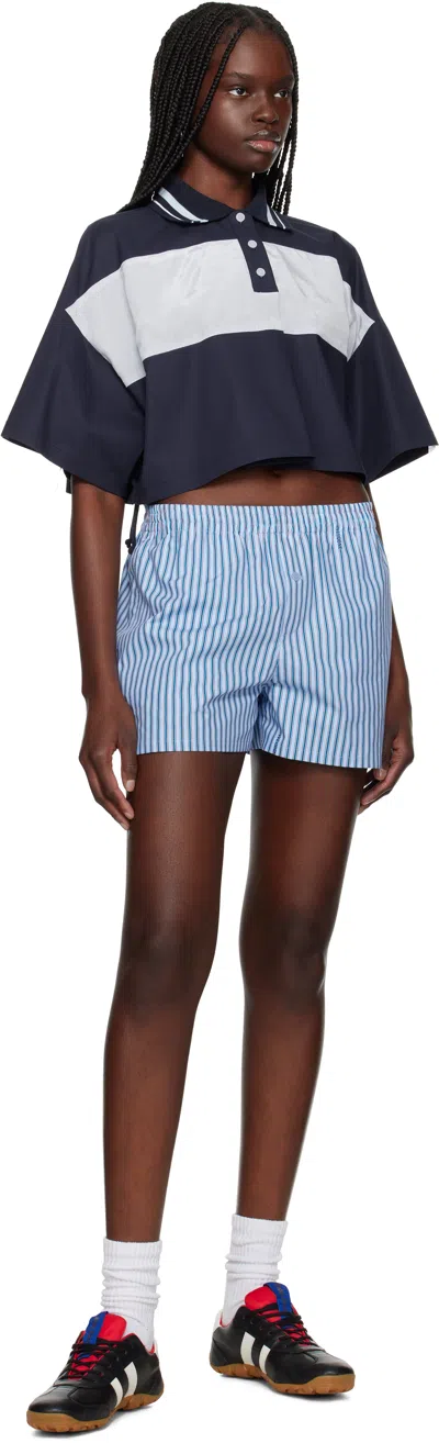 We11 Done Color Block Cropped Polo In Navy