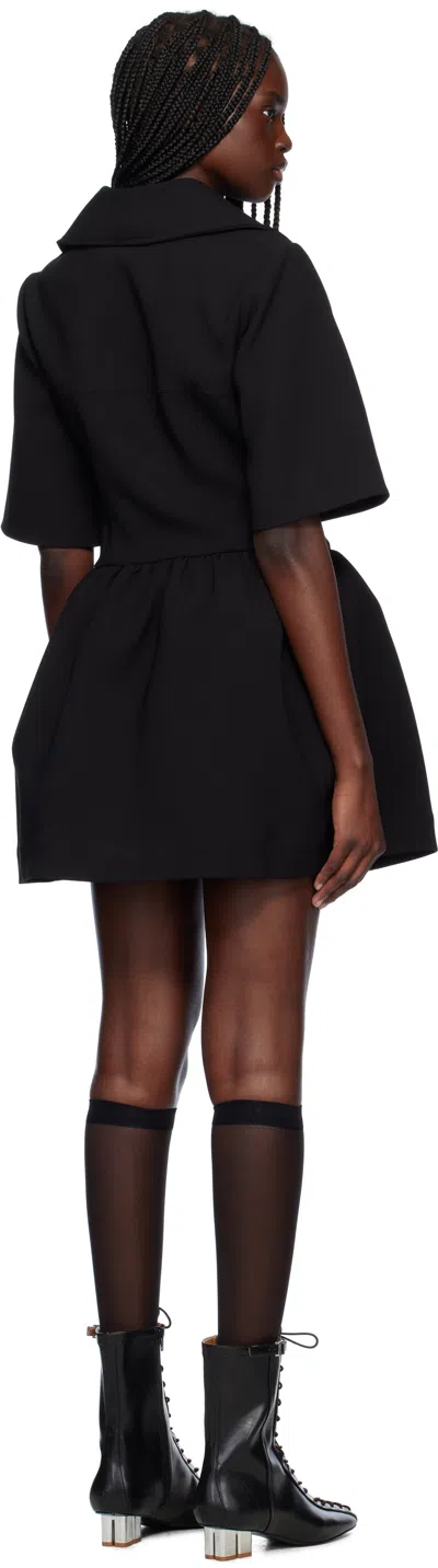 Ganni Mini Dress With Gathered Waist And Short Sleeves In Black