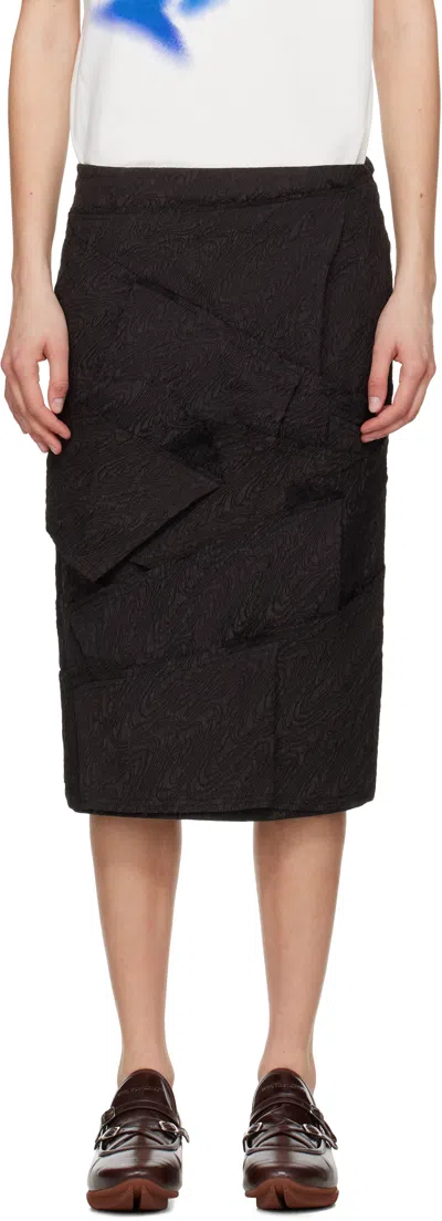Ader Error Black Raw Edge Midi Skirt In Black