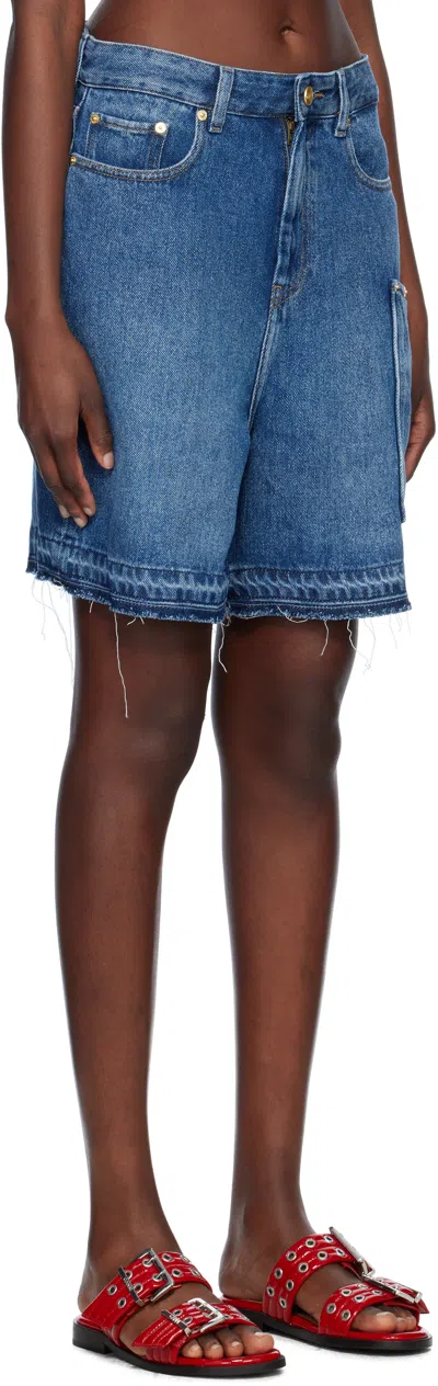Ganni Blue Shorts With Belt Loops And One Front Patch Pocket In 567 Mid Blue Vintage